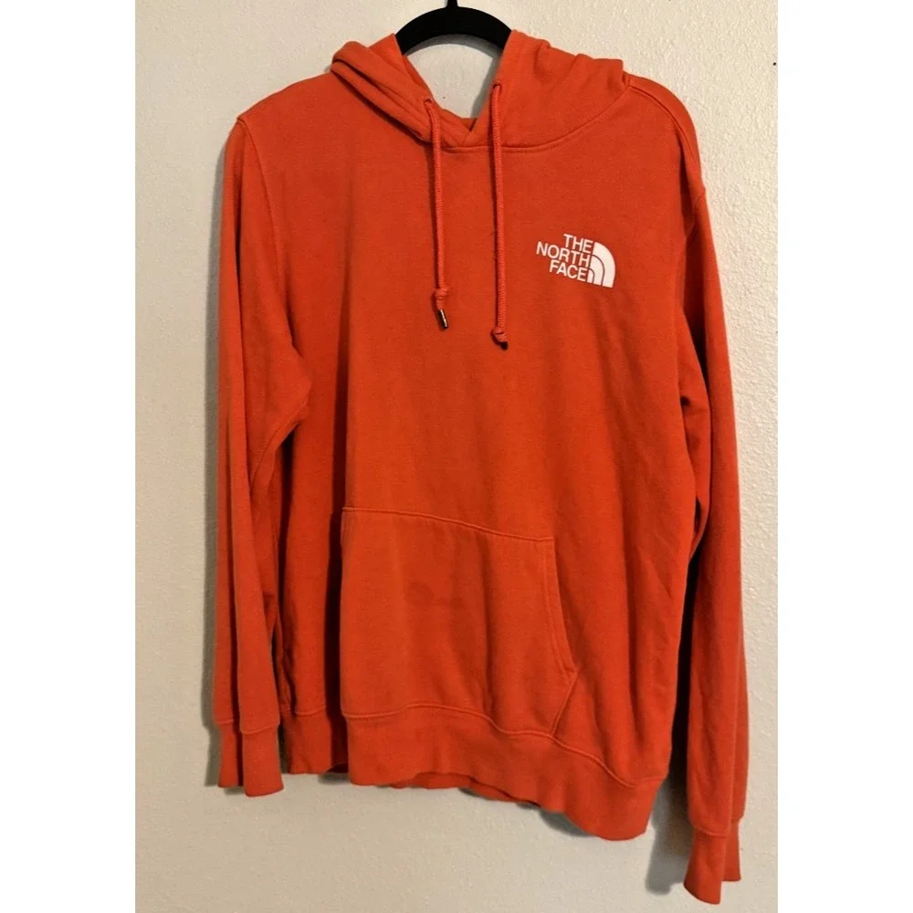 The North Face Mens Red Orange Box Logo Never Stop Exploring Hoodie MEDIUM